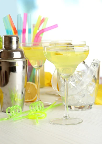 Glasses of fruit cocktails in party close-up — Stock Photo, Image