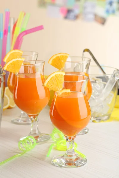 Glasses of fruit cocktails in party close-up — Stock Photo, Image