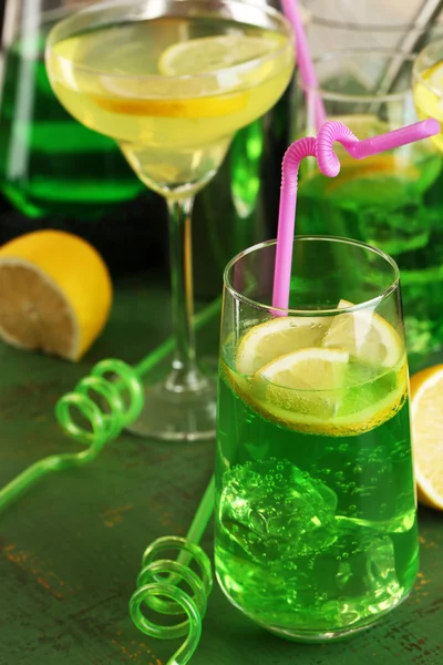 Glasses of fruit cocktails in party close-up — Stock Photo, Image