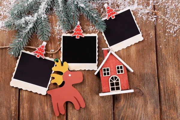 Blank photo frames and Christmas decor — Stock Photo, Image