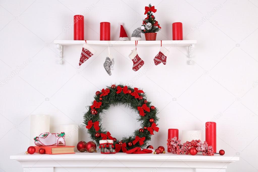 Christmas decorations on mantelpiece