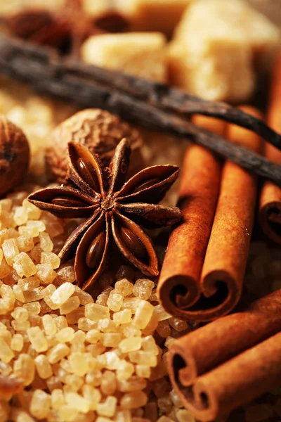 Christmas spices and baking ingredients, close-up — Stock Photo, Image