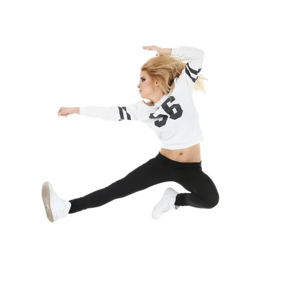 Hip hop dancer dancing isolated on white — Stock Photo, Image