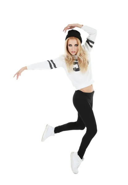 Hip hop dancer dancing isolated on white — Stock Photo, Image