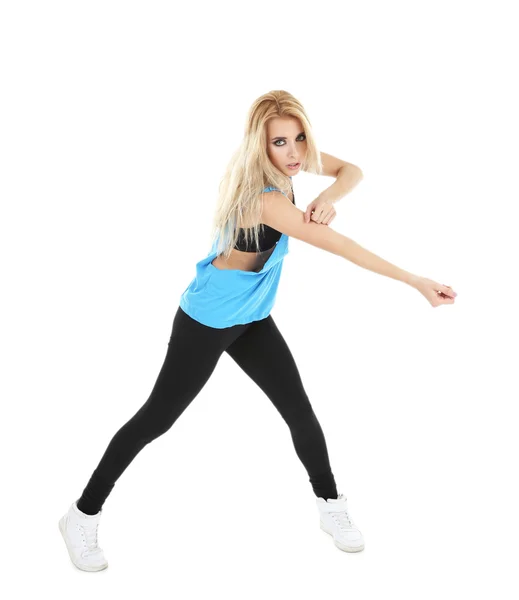 Hip hop dancer dancing isolated on white — Stock Photo, Image