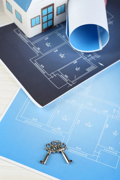 Key on house plan — Stock Photo, Image