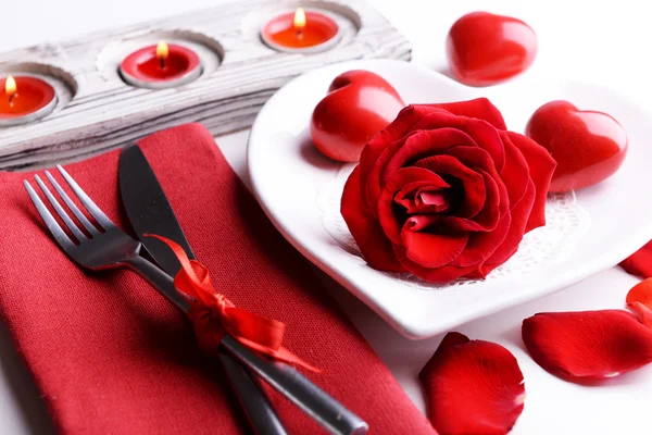 Festive table setting for Valentines Day on table background Royalty Free Stock Images