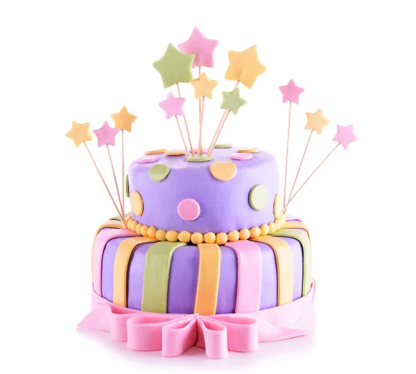 Delicioso pastel de cumpleaños aislado en blanco — Foto de Stock
