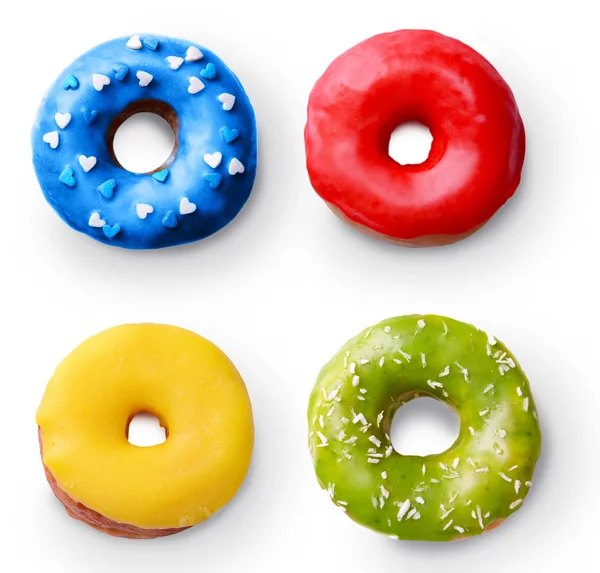 Köstliche Donuts Collage, isoliert auf weiß — Stockfoto