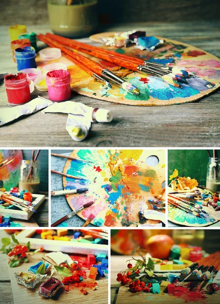 Professional art materials collage — Stock Photo, Image