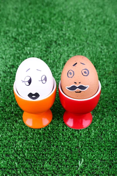 Pair of eggs in egg cups — Stock Photo, Image