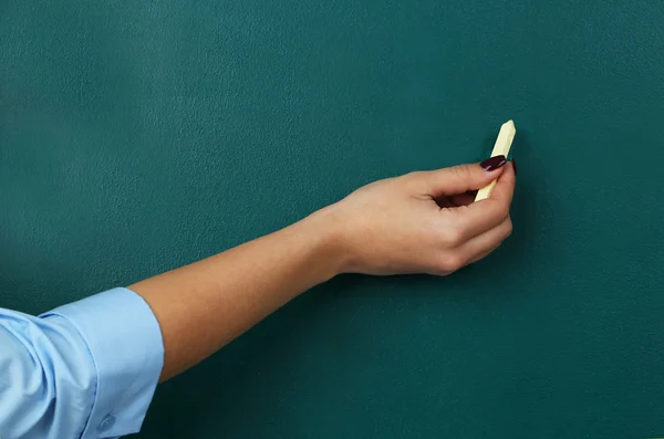 Hand writes on blackboard — Stock Photo, Image