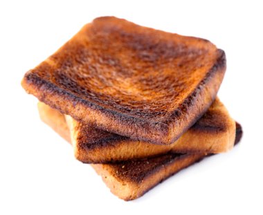 Yanmış tost ekmek izole üzerinde beyaz arka plan