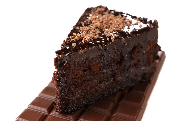 Yummy chocolate cake, close-up — Stock Photo, Image