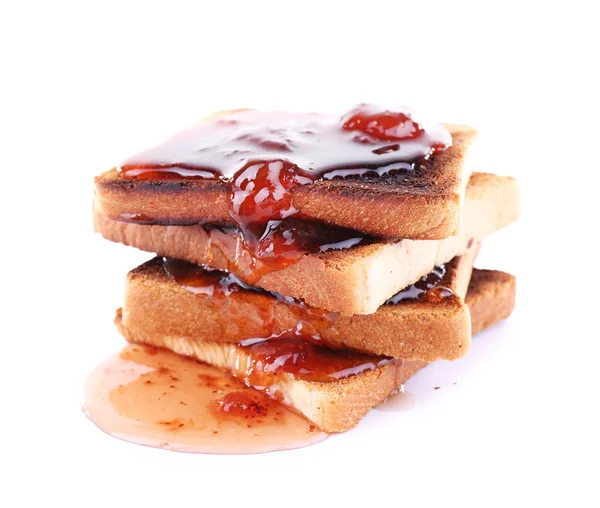 Toasted bread with jam isolated on white background — Stock Photo, Image