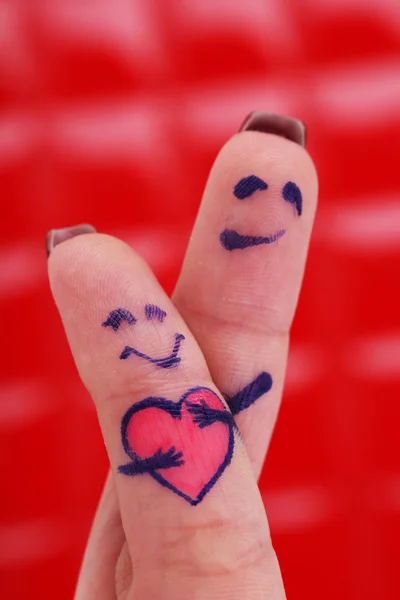 Amantes dedos no fundo vermelho — Fotografia de Stock