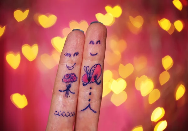 Amantes dedos no fundo bokeh — Fotografia de Stock