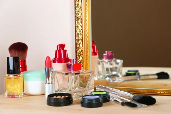 Different cosmetics on dressing table, close up — Stock Photo, Image