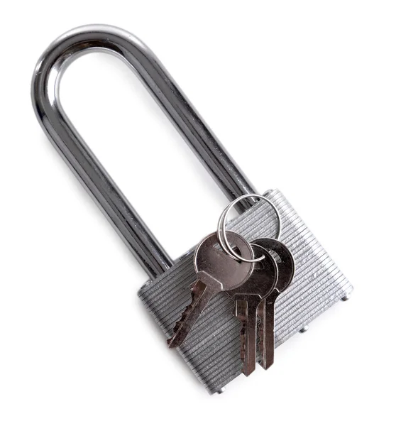 Padlock with keys isolated on white — Stock Photo, Image