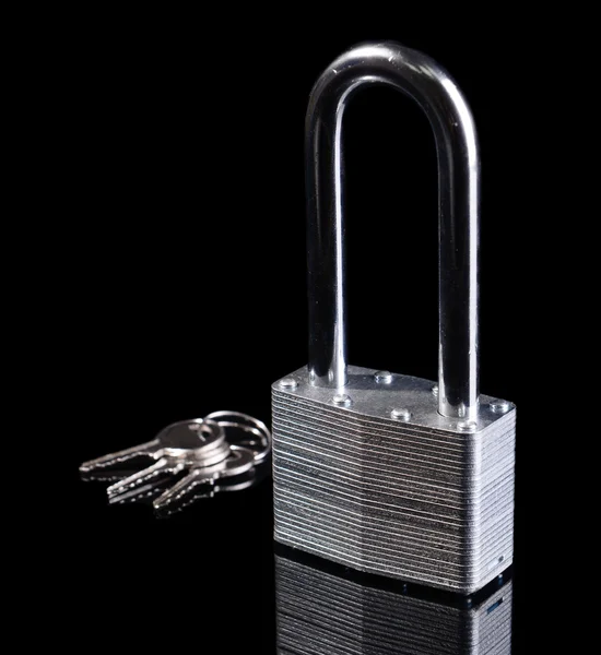 Padlock with keys isolated on black — Stock Photo, Image