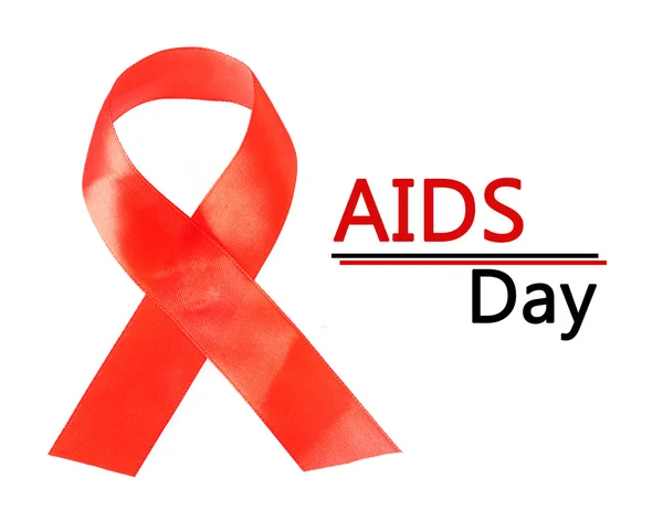 Red AIDS ribbon isolated on white — Stock Photo, Image