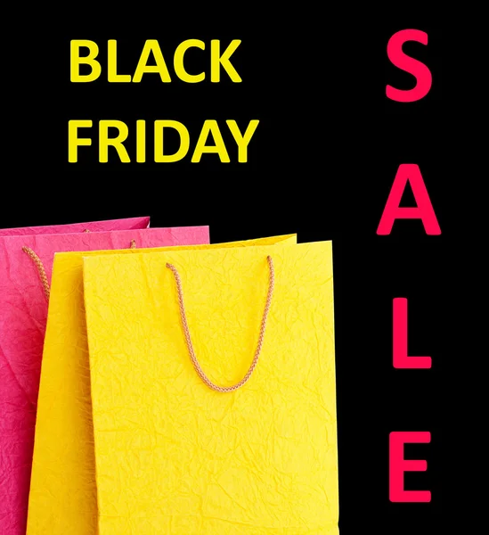 Paper shopping bags isolated on black, Black Friday Sale concept — Stock Photo, Image