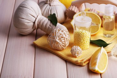 Spa natürmort ahşap plakalar arka plan üzerinde