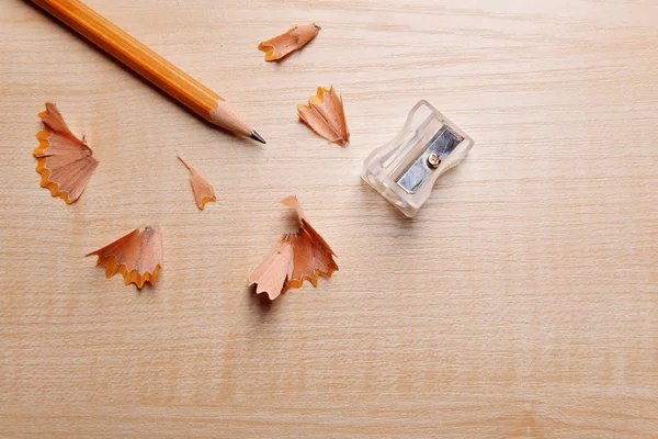 Pencil with sharpening shavings — Stock Photo, Image