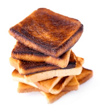 Yanmış tost ekmek izole üzerinde beyaz arka plan