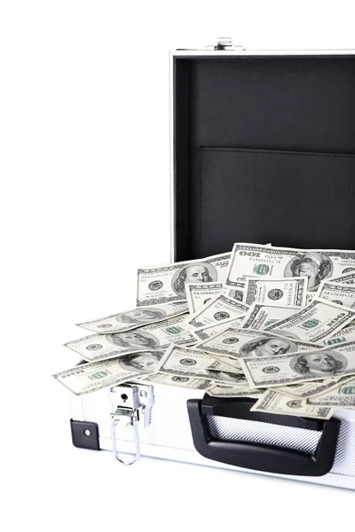 Lot of one hundred dollar bills in suitcase — Stock Photo, Image