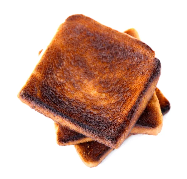 Torrada queimada pão isolado no fundo branco — Fotografia de Stock