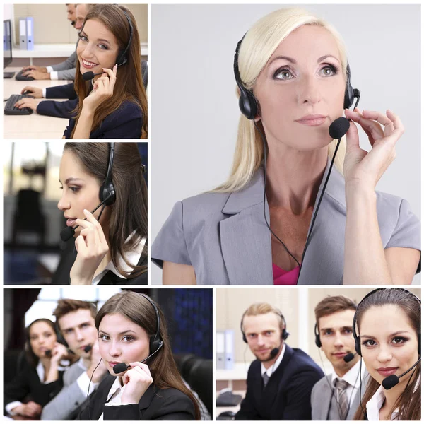 Colagem Call Center Pessoas Atender Telefones — Fotografia de Stock