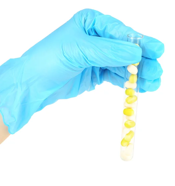 Hand holding test tube with drugs — Stock Photo, Image