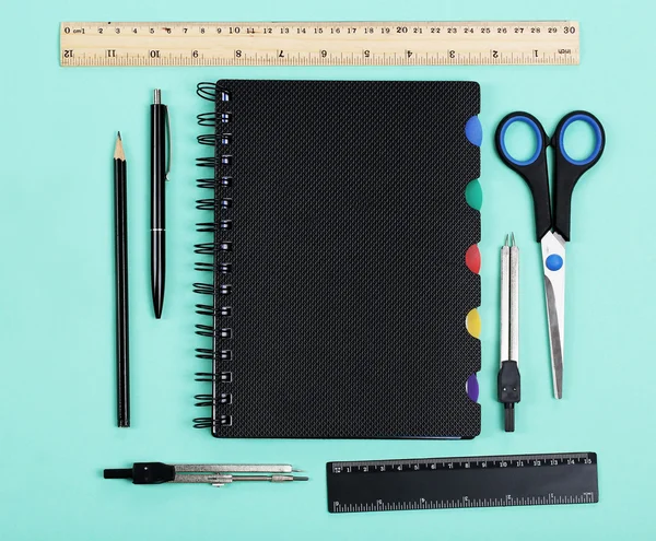 Different stationery on COLOR background — Stock Photo, Image
