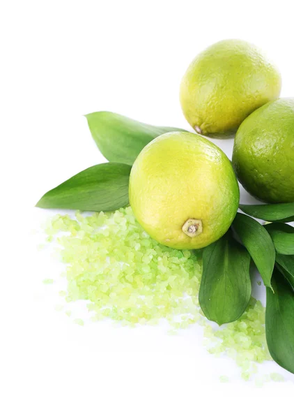 Fresh lime with sea crystals isolated on white — Stock Photo, Image