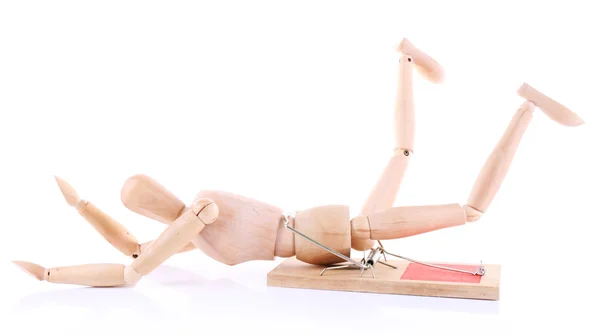 Mousetrap captured wooden mannequin — Stock Photo, Image