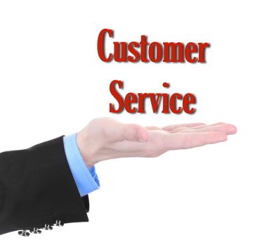 İşadamı el ile müşteri hizmetleri metin