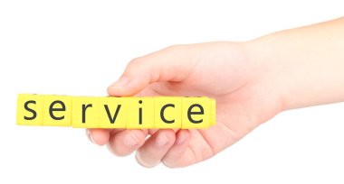 Word üzerinde beyaz izole sarı küpler ile oluşan hizmet