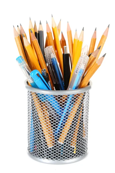 Group of pens and wooden pencils — Stock Photo, Image