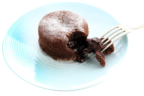 Varm choklad pudding med fondant centrum på plattan, närbild — Stockfoto