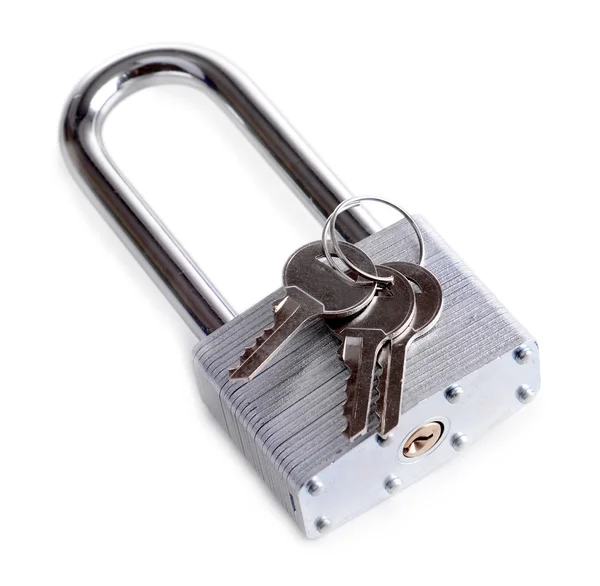 Padlock with keys isolated on white — Stock Photo, Image