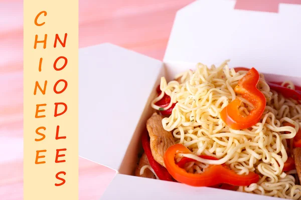 Chinese noodles with vegetables in takeaway box and space for your text — Stock Photo, Image