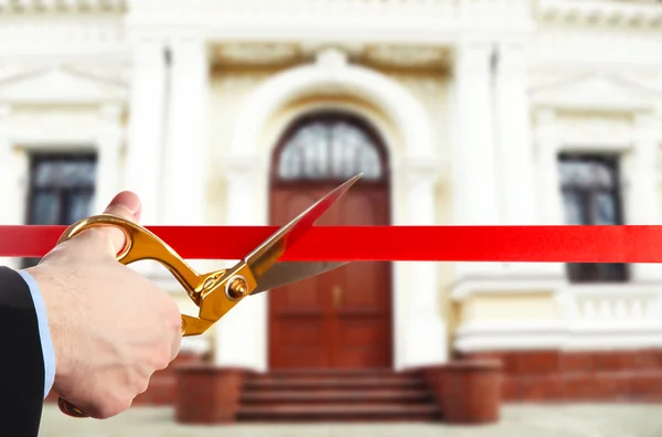 Grand opening, cutting red ribbon — Stock Photo, Image