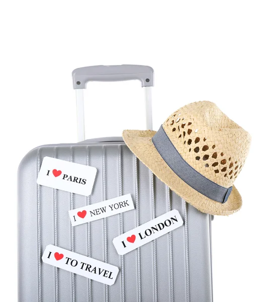 Travel suitcase and hat — Stock Photo, Image