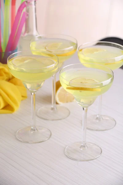 Glasses of fruit cocktails in party close-up — Stock Photo, Image