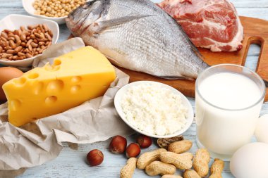 Yemek masasında, protein yüksek yakın çekim