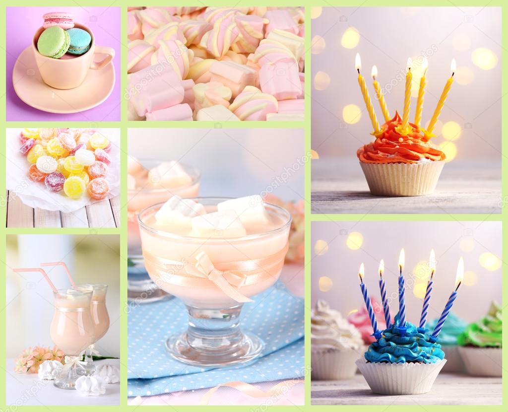 Different delicious desserts in collage