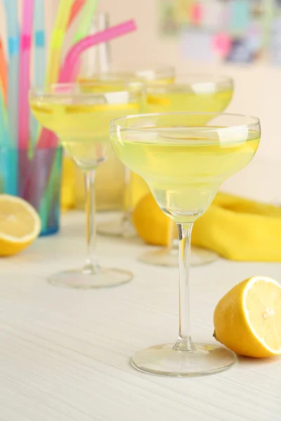 Glasses of fruit cocktails in party close-up — Stock Photo, Image