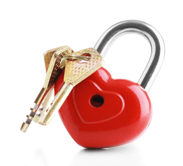 Heart-shaped padlock with key isolated on white — Stock Photo, Image