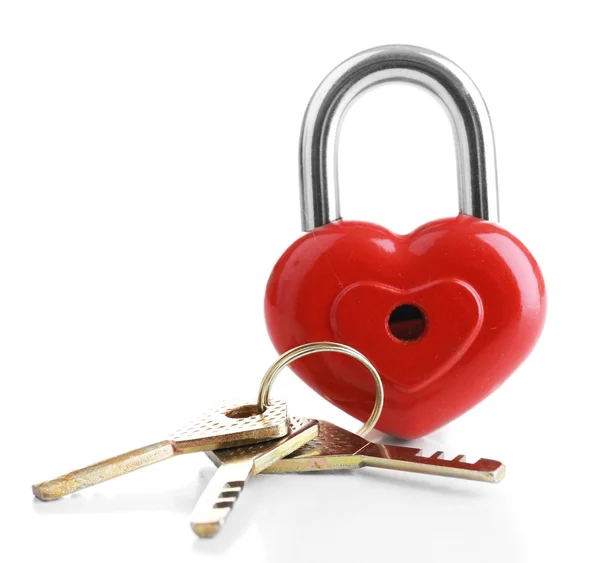 Heart-shaped padlock with key isolated on white — Stock Photo, Image